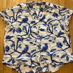 Piyama Blue White Birds Pajama Top Sz M